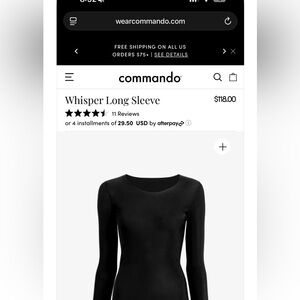 Commando Whisper Long Sleeve Top in Black s/m